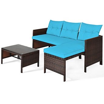 Costway 3 pc Patio Wicker Rattan Sofa Set Outdoor Sectional Conversation Set
