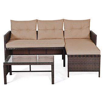 Costway 3 pc Patio Wicker Rattan Sofa Set Outdoor Sectional Conversation Set