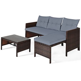 Costway 3 pc Patio Wicker Rattan Sofa Set Outdoor Sectional Conversation Set