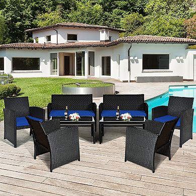 Costway 8PCS Patio Rattan Furniture Conversation Set Cushion Sofa Table Garden