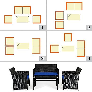 Costway 8PCS Patio Rattan Furniture Conversation Set Cushion Sofa Table Garden
