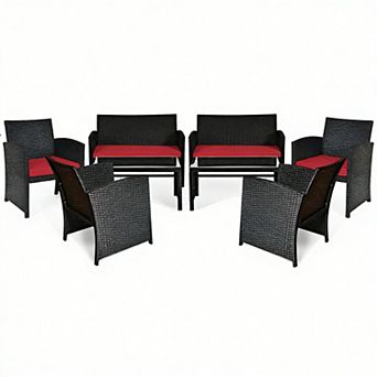 Costway 8 pc Patio Rattan Furniture Conversation Set Cushion Sofa Table Garden
