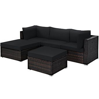 Costway 5 pc Patio Rattan Furniture Set Sectional Conversation Set Ottoman Table