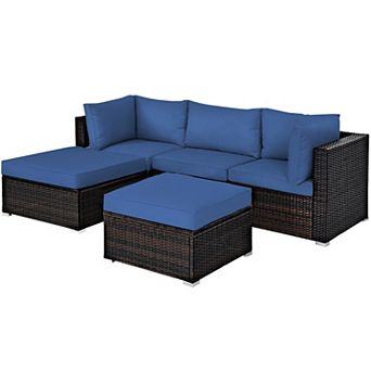 Costway 5 pc Patio Rattan Furniture Set Sectional Conversation Set Ottoman Table