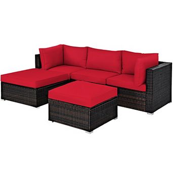 Costway 5 pc Patio Rattan Furniture Set Sectional Conversation Set Ottoman Table