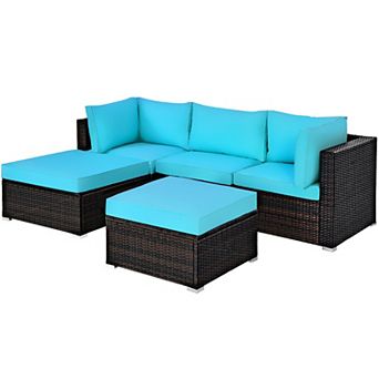 Costway 5 pc Patio Rattan Furniture Set Sectional Conversation Set Ottoman Table