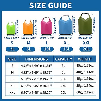 Lightweight Waterproof Dry Bag for Backpacking 1Pc 5.51"x7.87"x19.29"