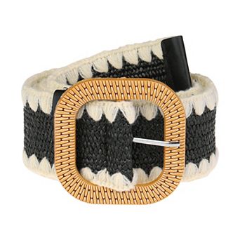Women's Straw Woven Belt Elastic Stretch Wide Waist Belt Boho Braided Belts for Dress 49.6"