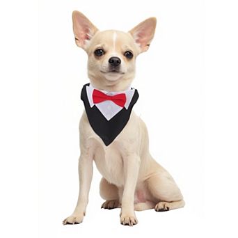 Tuxedo Dog Collar with Bow Tie and Adjustable Buckle Black Red 1 pc
