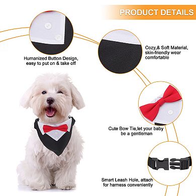 Tuxedo Dog Collar with Bow Tie and Adjustable Buckle Black Red 1Pc