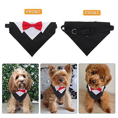 Tuxedo Dog Collar with Bow Tie and Adjustable Buckle Black Red 1Pc