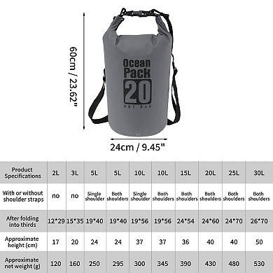 Durable Waterproof Dry Bag Shoulders 20L for Outdoor Activities 1Pc