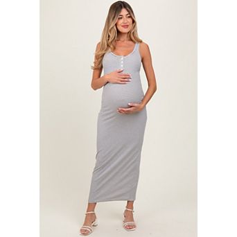 Maternity Striped Button Front Sleeveless Maxi Dress