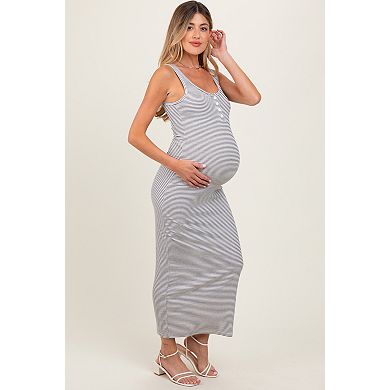 Maternity Striped Button Front Sleeveless Maxi Dress