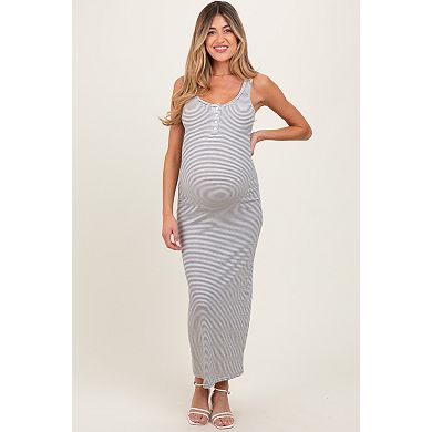 Maternity Striped Button Front Sleeveless Maxi Dress