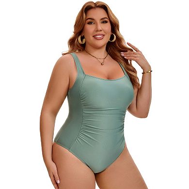Women's Plus Size 1 Piece Swimsuit Push Up Tummy Control Ruched Pool Party Bathing Suit Swimwear