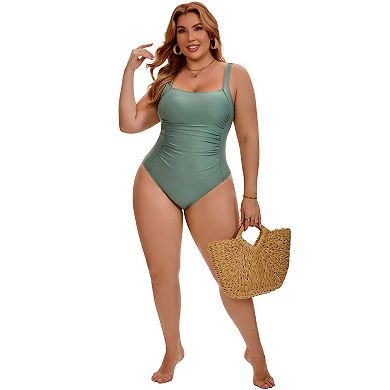 Women's Plus Size 1 Piece Swimsuit Push Up Tummy Control Ruched Pool Party Bathing Suit Swimwear