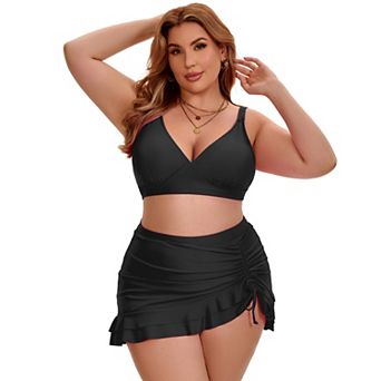 Women's Plus Size Bikini High Waisted Tummy Control Push Up Shirring Tie Knot Two Piece Swimsuit