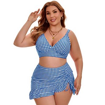 Women's Plus Size Bikini High Waisted Tummy Control Push Up Shirring Tie Knot Two Piece Swimsuit