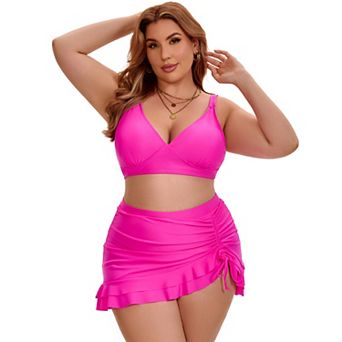 Women's Plus Size Bikini High Waisted Tummy Control Push Up Shirring Tie Knot Two Piece Swimsuit