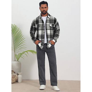 Men's Vintage Shirts Long Sleeve Button Down Brushed Plaid Shirt Jacket