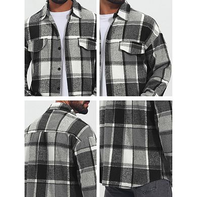 Men's Vintage Shirts Long Sleeve Button Down Brushed Plaid Shirt Jacket