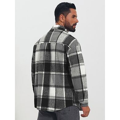 Men's Vintage Shirts Long Sleeve Button Down Brushed Plaid Shirt Jacket