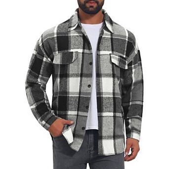Men's Vintage Shirts Long Sleeve Button Down Brushed Plaid Shirt Jacket