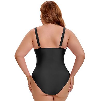 Women's Plus Size 1 Piece Swimsuits V-Wire Cutout Push Up Tummy Control Swimwear Beach Bathing Suits
