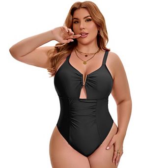 Women's Plus Size 1 pc Swimsuits V-Wire Cutout Push Up Tummy Control Swimwear Beach Bathing Suits
