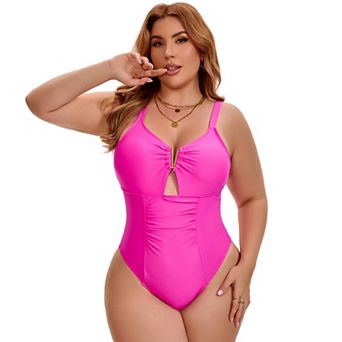 Women's Plus Size 1 pc Swimsuits V-Wire Cutout Push Up Tummy Control Swimwear Beach Bathing Suits