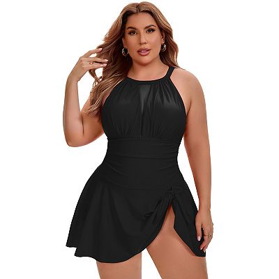 plus size halter swim dress 2026 New Dress: Floral Print, Neck, Cutout, Flowy Beach Style Highlights PREMIUM STRETCH FABRIC Halter Neck Open Back Swim