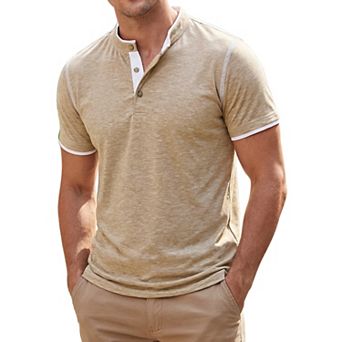 Men's Henley T-Shirts Short Sleeve Casual Contrast Trim T-Shirts