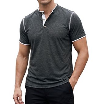 Men's Henley T-Shirts Short Sleeve Casual Contrast Trim T-Shirts