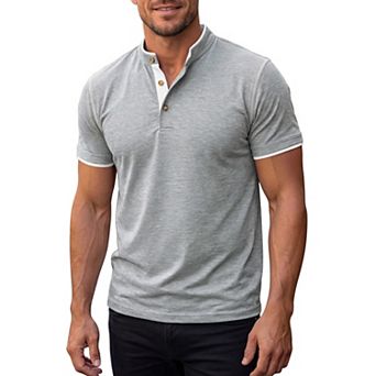 Men's Henley T-Shirts Short Sleeve Casual Contrast Trim T-Shirts