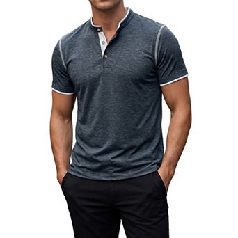 Men's Henley T-Shirts Short Sleeve Casual Contrast Trim T-Shirts