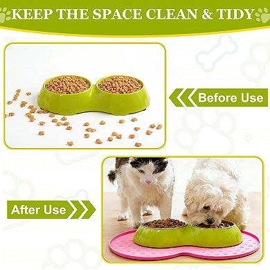 1Pc Dog Food Mat Pet Feeding Mat Non-Slip Double Circle Style Waterproof