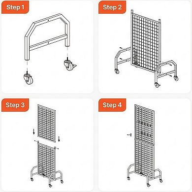 Rolling Wire Grid Display Panel with Hooks for Storage and Retail
