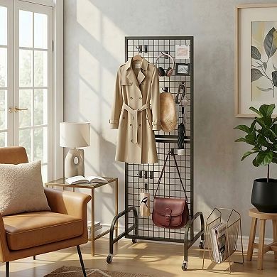 Rolling Wire Grid Display Panel with Hooks for Storage and Retail