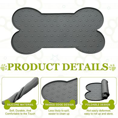 19.7 x 10.2 x 0.3" 1Pc Dog Food Mat, Bone Shaped Waterproof