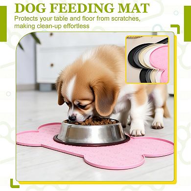 19.7 x 10.2 x 0.3" 1Pc Dog Food Mat, Bone Shaped Waterproof