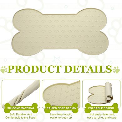 25.6 x 13 x 0.3" 1Pc Dog Food Mat, Bone Shaped Waterproof