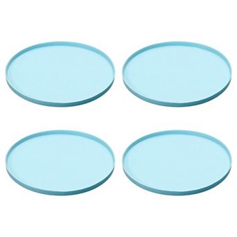 4 pc Cat Food Mat, Round Waterproof Dog Water Bowl Tray Raised Edge Protects for Pets