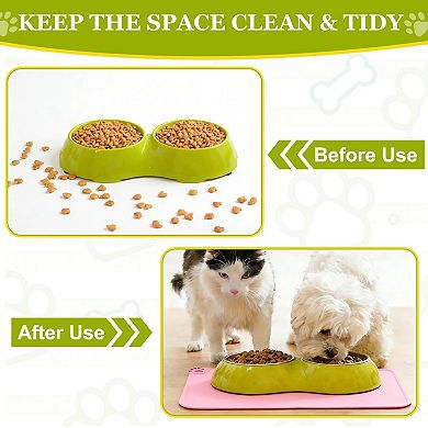 21.7 x 15 x 0.1" 1Pc Pet Feeding Mat Non-Slip Paw Print Style Waterproof