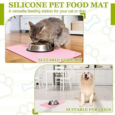 21.7 x 15 x 0.1" 1Pc Pet Feeding Mat Non-Slip Paw Print Style Waterproof