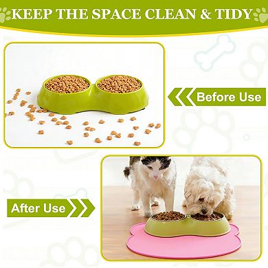 1Pc Cat Food Mat, Silicone Pet Feeding Mat Non-Slip Cat Shaped Waterproof