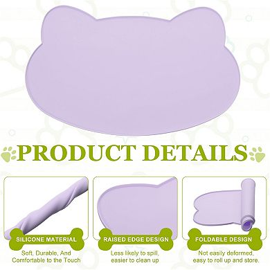 1Pc Cat Food Mat, Silicone Pet Feeding Mat Non-Slip Cat Shaped Waterproof