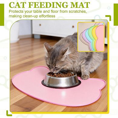 1Pc Cat Food Mat, Silicone Pet Feeding Mat Non-Slip Cat Shaped Waterproof