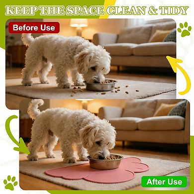 1Pc Silicone Pet Feeding Mat, Waterproof Dog Cat Food Bowl Placemat