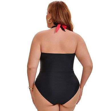 Women's Plus Size 1 Pc Swimsuit Halter Criss Cross Color Block Backless Push Up Beach Bathing Suits